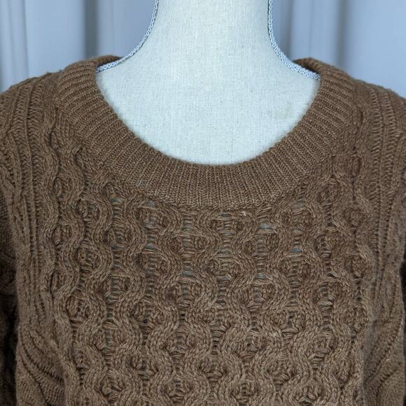 Beige Botany Cable Knit Open Back Wool Blend Sweater Brown Size Small - Picture 9 of 13
